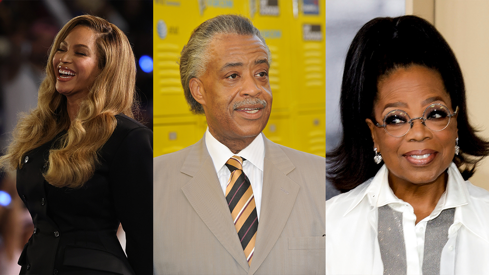 HOUSTON, TEXAS - OCTOBER 25: Beyonc\u00e9 looks on during a campaign rally with Democratic presidential nominee, U.S. Vice President Kamala Harris, at Shell Energy Stadium on October 25, 2024 in Houston, Texas. Vice President Kamala Harris is campaigning in Texas holding a rally supporting reproductive rights with recording artists Beyonce and Willie Nelson;Los Angeles, CA - Sept 21, 2022 - Oprah Winfrey attends the red-carpet premiere of the documentary "Sidney" at the Academy Museum of Motion Pictures;LOS ANGELES, CA - SEPTEMBER 8, 2009: Rev. Al Sharpton at the Get Schooled Conference and premiere of TV documentary at Paramount Studios, Hollywood.