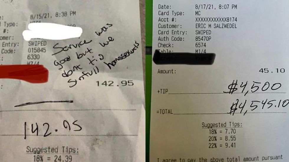Gay Server Stiffed By Homophobes Gets a $4,500 Tip
