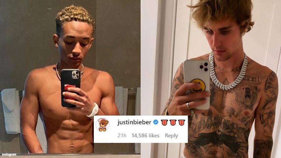 Like Us, Justin Bieber Is Thirsty for Jaden Smith's Shirtless Selfies
