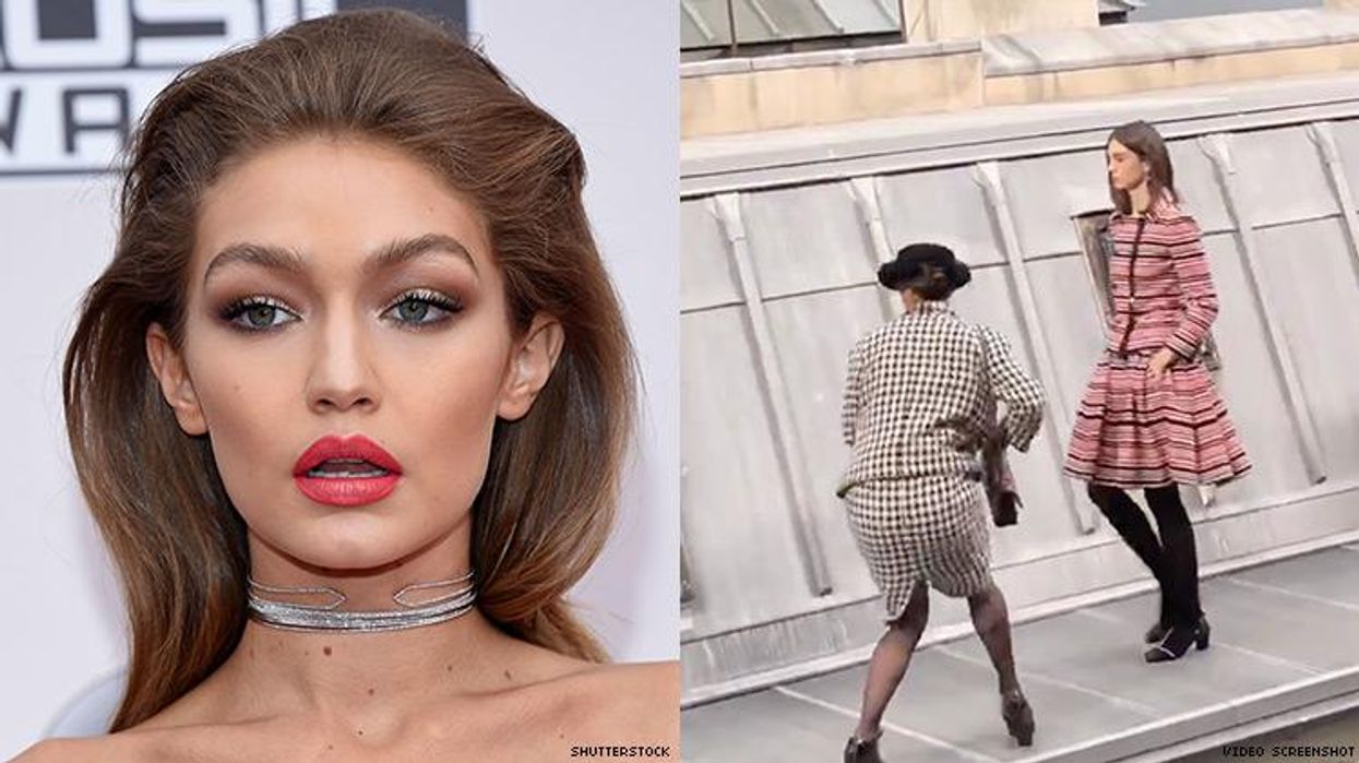 <p>Gigi Hadid Kicks Catwalk Crasher Off Chanel Fashion Show Runway</p>