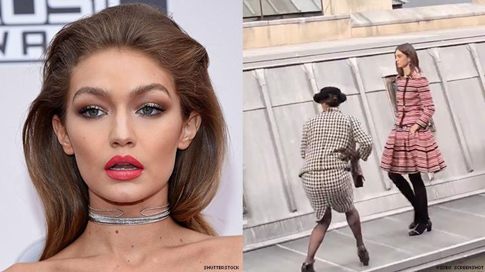 Gigi Hadid Kicks Catwalk Crasher Off Chanel Fashion Show Runway