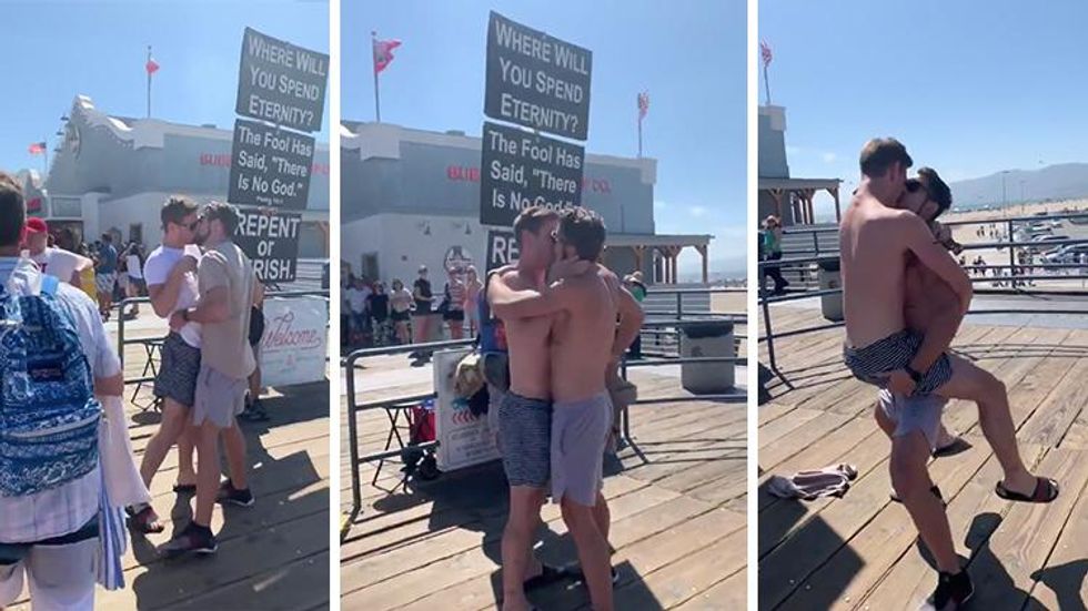 Gay Porn Stars Troll Antigay Protestors with Steamy Makeout Session