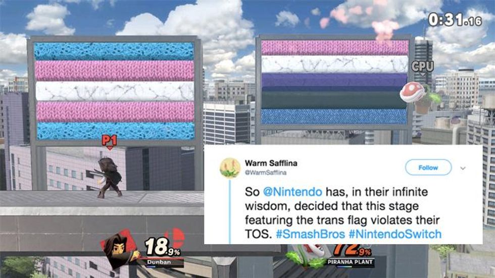 Nintendo Suspended Gamer for Customizing Stage With Trans Flag