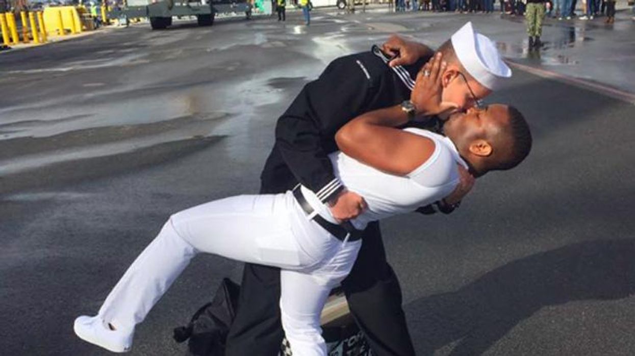 <p>Gay Sailor Wins First Kiss With His New Husband After Long Deployment</p>