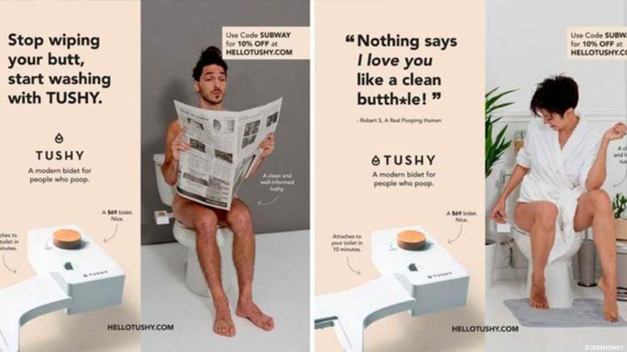 <p>MTA Rejects Tushy Ads: 'Nothing Says I Love You Like a Clean Butth*le'</p>
