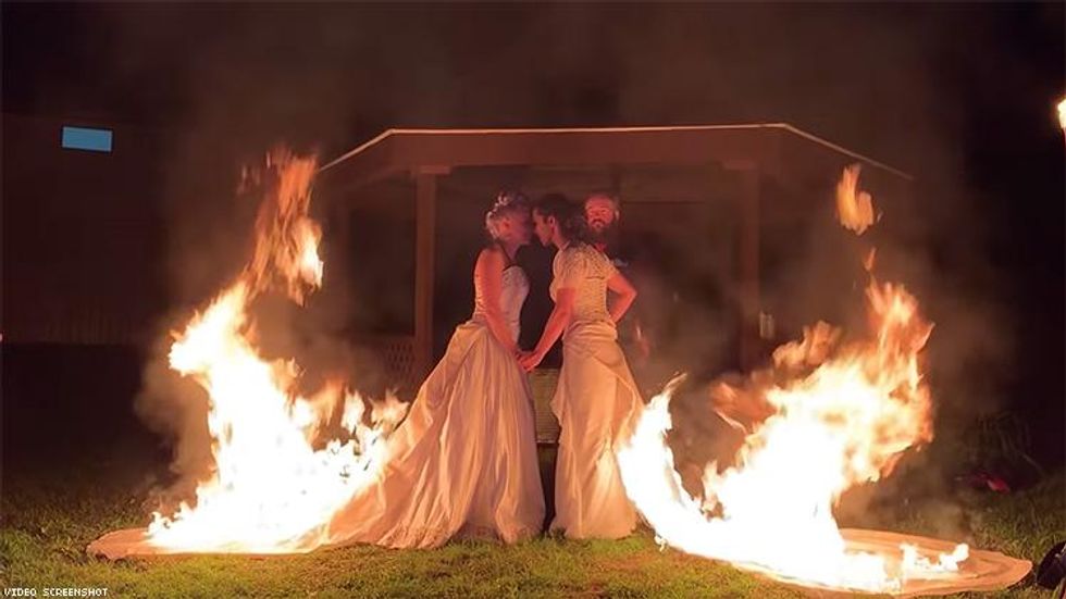 Lesbian Brides Set Gowns on Fire During Ceremony