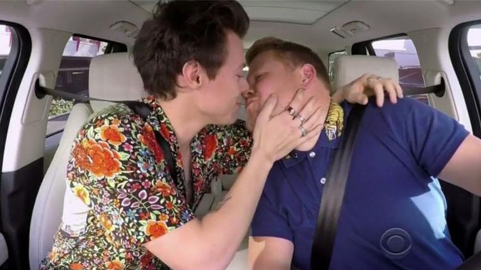 Harry Styles and James Corden Kissed on 'Carpool Karaoke' & We're Screaming