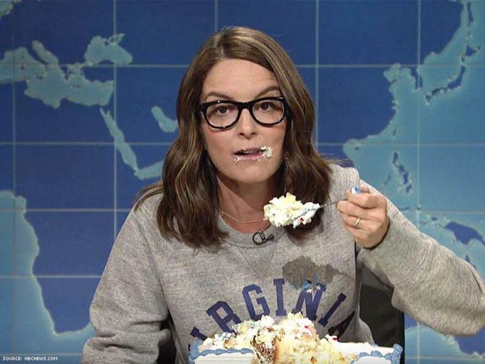 Tina Fey Returns to 'Weekend Update' to Take Down White Supremacists (and Stress-Eat Cake)