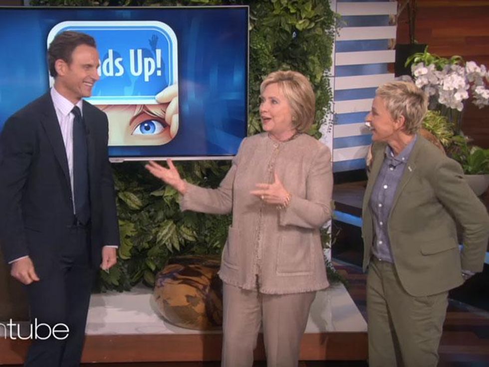 WATCH: Hillary Clinton Plays Heads Up with Ellen DeGeneres and President Fitz Grant