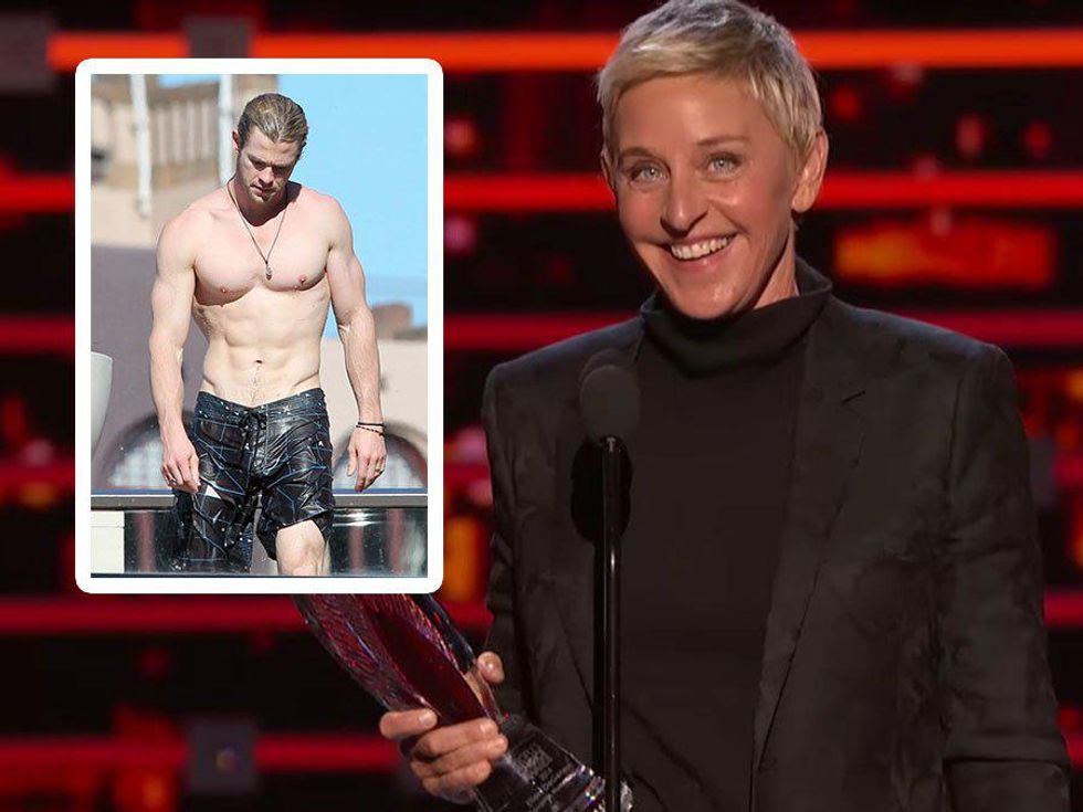 Ellen Degeneres Accepts Award With Shirtless Chris Hemsworth 