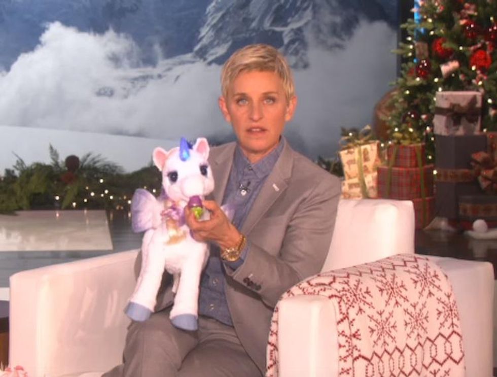 WATCH: Ellen Faces Off Against a Sparkly Unicorn in this Hilarious New Clip