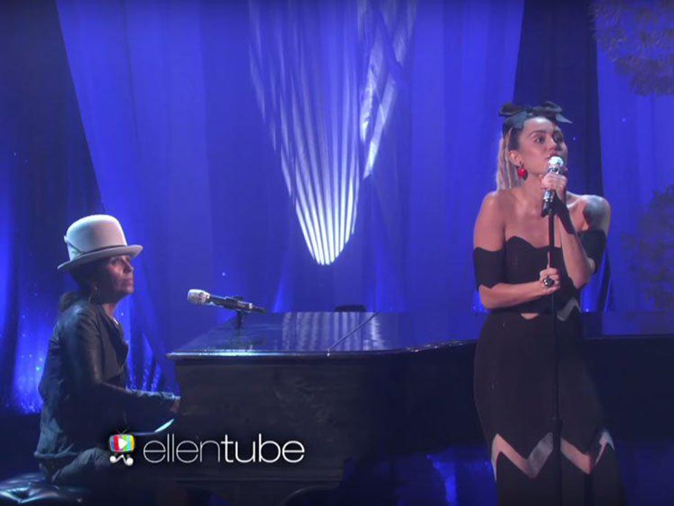 WATCH: Miley Cyrus and Linda Perry Perform Freeheld Theme Song Hands of Love on Ellen DeGeneres's Show 