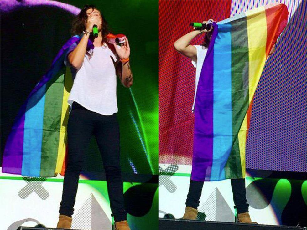Harry Styles Wore a Gay Pride Flag as a Cape