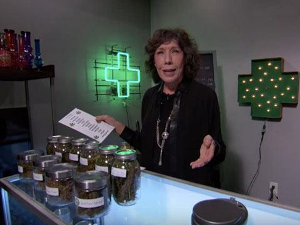WATCH: Lily Tomlin Opens a Weed Shop in Her Jimmy Kimmel Live Dressing Room 