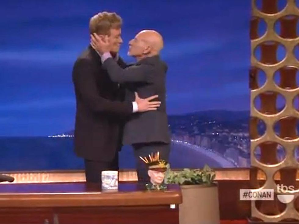 Patrick Stewart Kisses Conan, Says He's Not a "One Man" Guy
