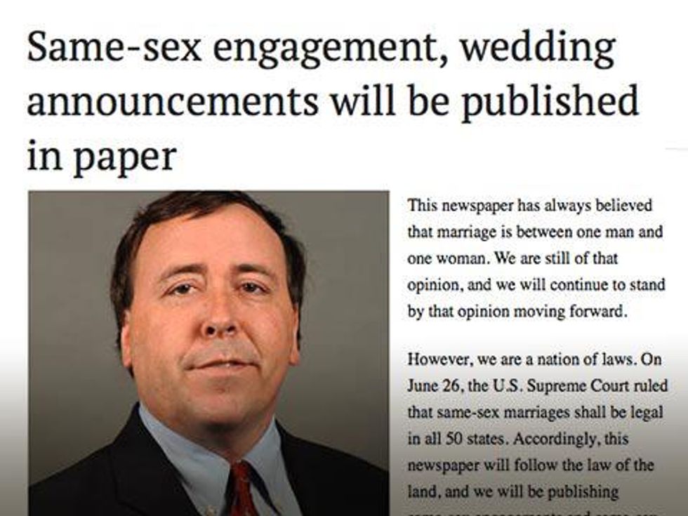 Bowling Green Newspaper Editor Wants You to Know He Opposes Marriage Equality 