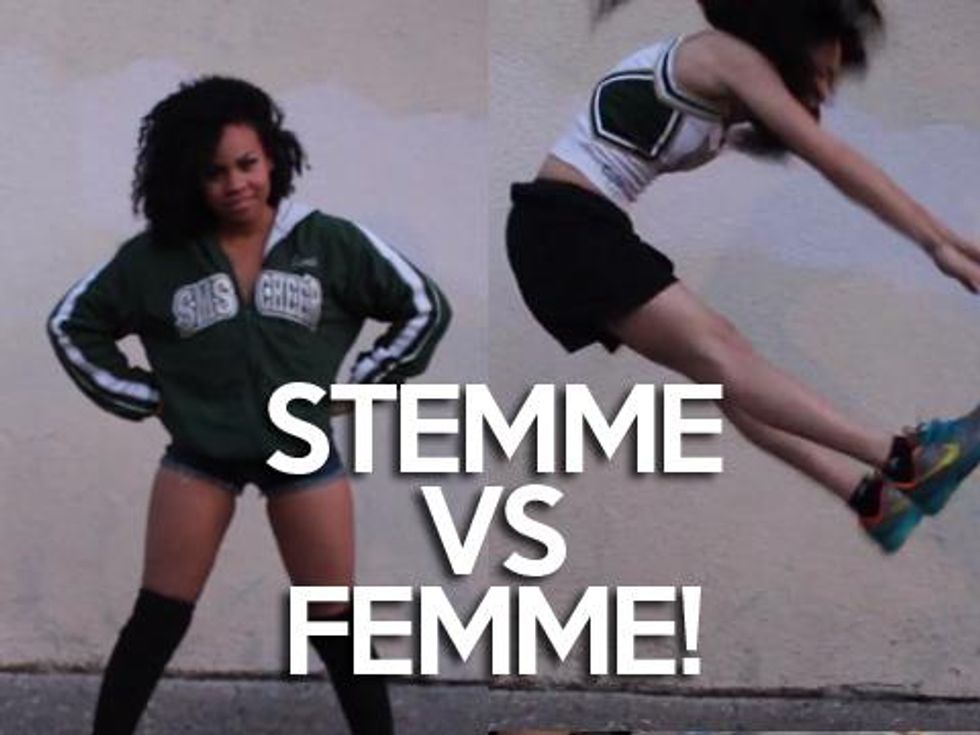 WATCH : Femme vs Stemme Lesbian Cheerleading!