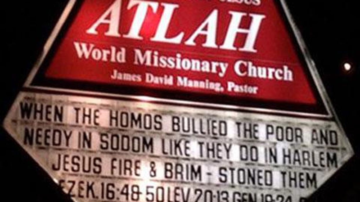<p>New Homophobic Harlem Church Sign: Jesus 'Brim-stoned' Gays</p>