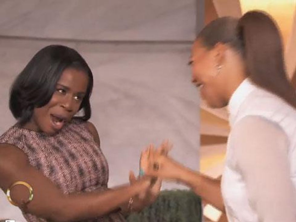WATCH: Queen Latifah Recaps Orange Is the New Black in 30 Seconds, Does the Swirl with Uzo Aduba 