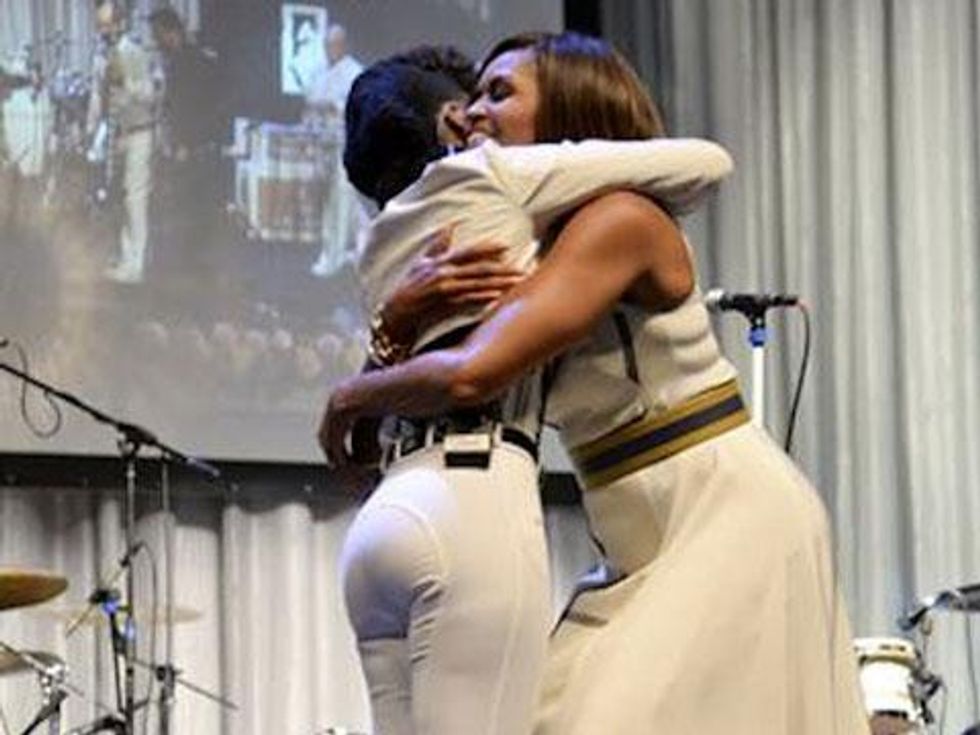 Colliding of the Fashion Gods: Michelle Obama and Janelle Monáe Hug it Out At Club Nokia