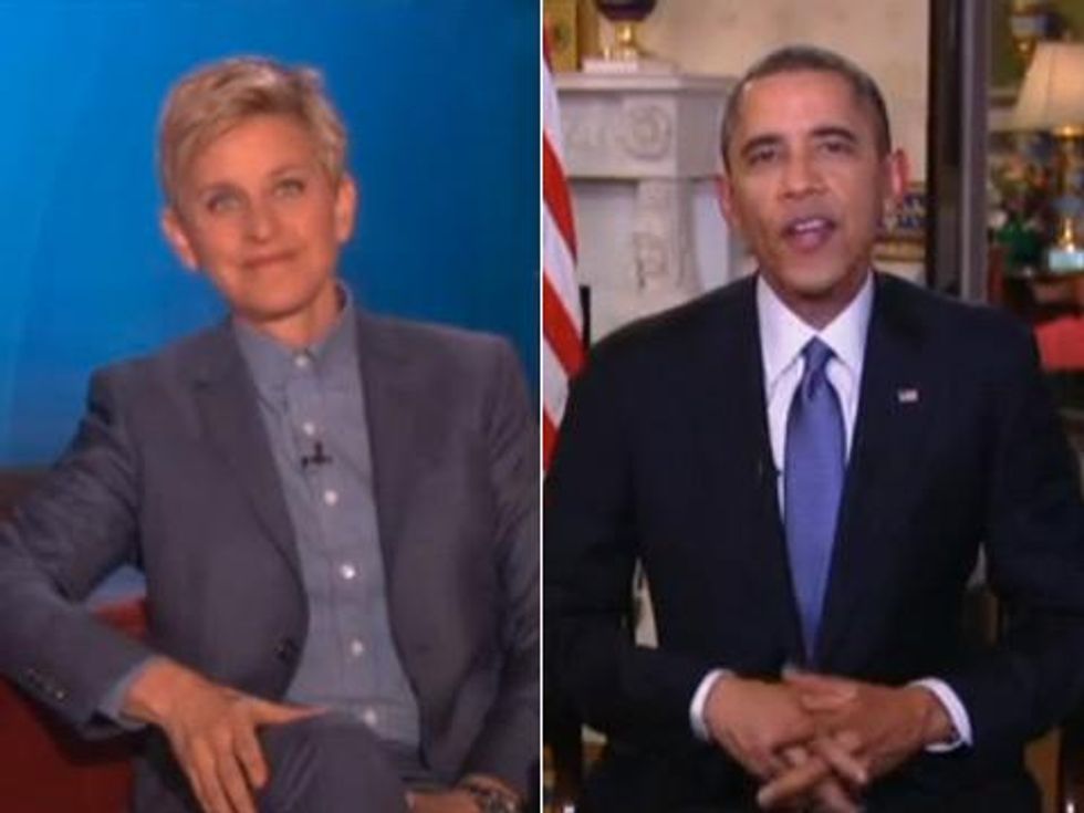 WATCH: President Obama Tells Ellen DeGeneres Her Oscars' Selfie Was a 'Cheap Stunt' to Beat His Twitter Record 