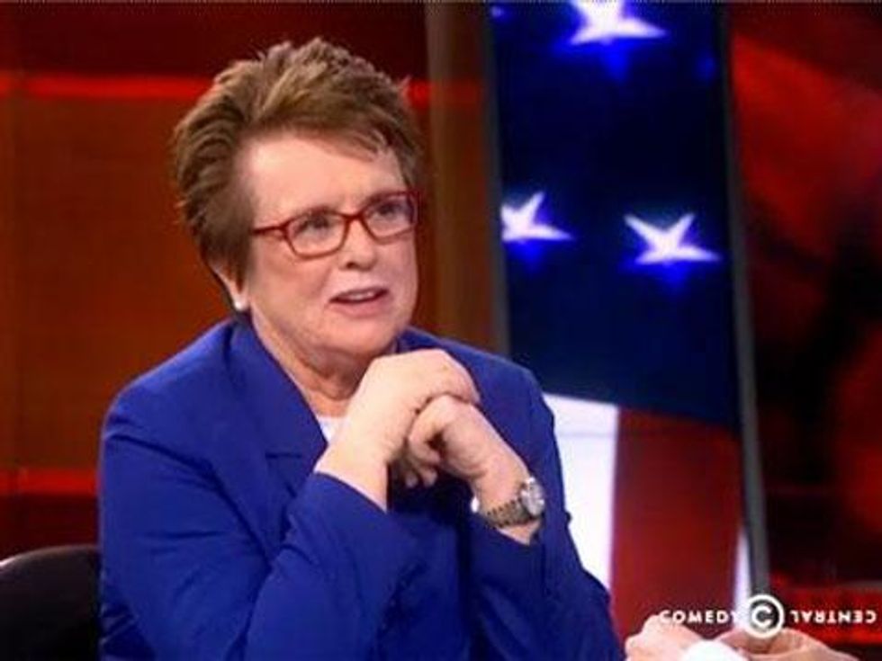 WATCH: Billie Jean King Says She's Not Aftraid to Be Gay in Sochi on Colbert Report 
