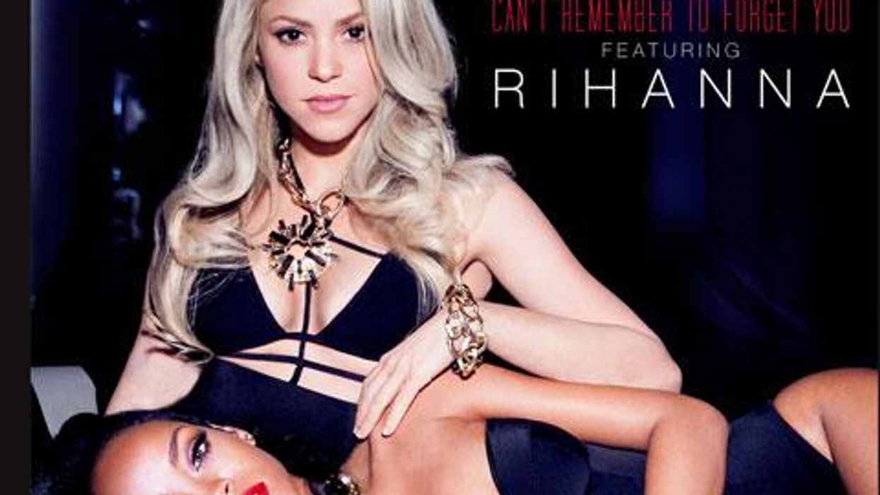 <p>Shot of the Day: Shakira and Rihanna Get Touchy Feely for 'Can't Remember to Forget You' Artwork </p>