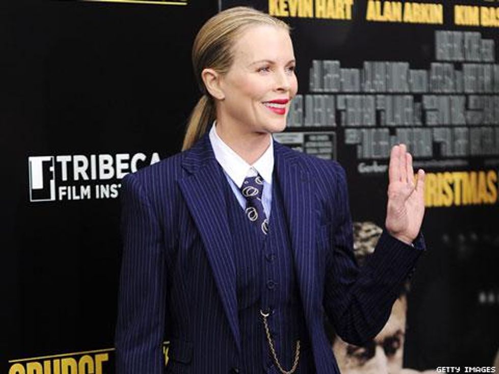 Shot of the Day: Kim Basinger is Sleek and Sexy in Pin-Striped Men's Suit at Grudge Match Premiere 