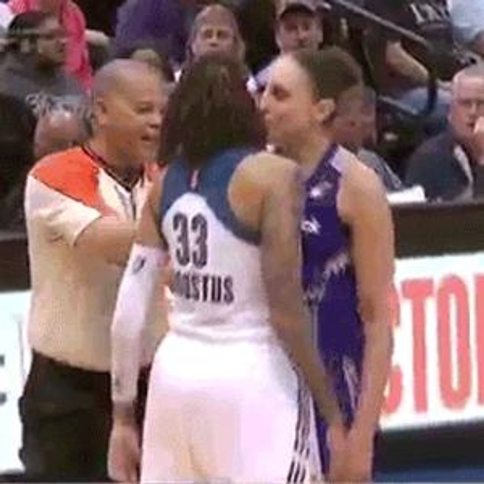WATCH: Ref Calls Double Foul on WNBA's On-Court Kiss Between Seimone Augustus and Diana Taurasi