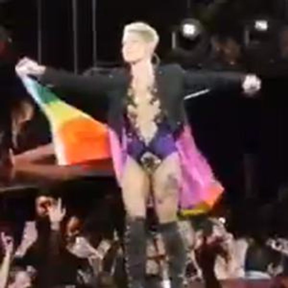 WATCH: Pink Waves Rainbow Flag, Tells Twitter Haters She's Proud to Get Called a Lesbian 