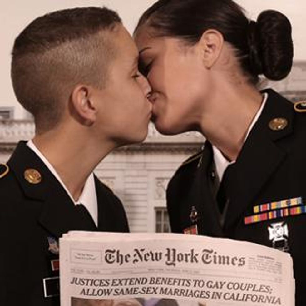 Shot of the Day: Lesbian Military Couple / Contest Winners Pick Up Marriage License For NYC Pride Wedding