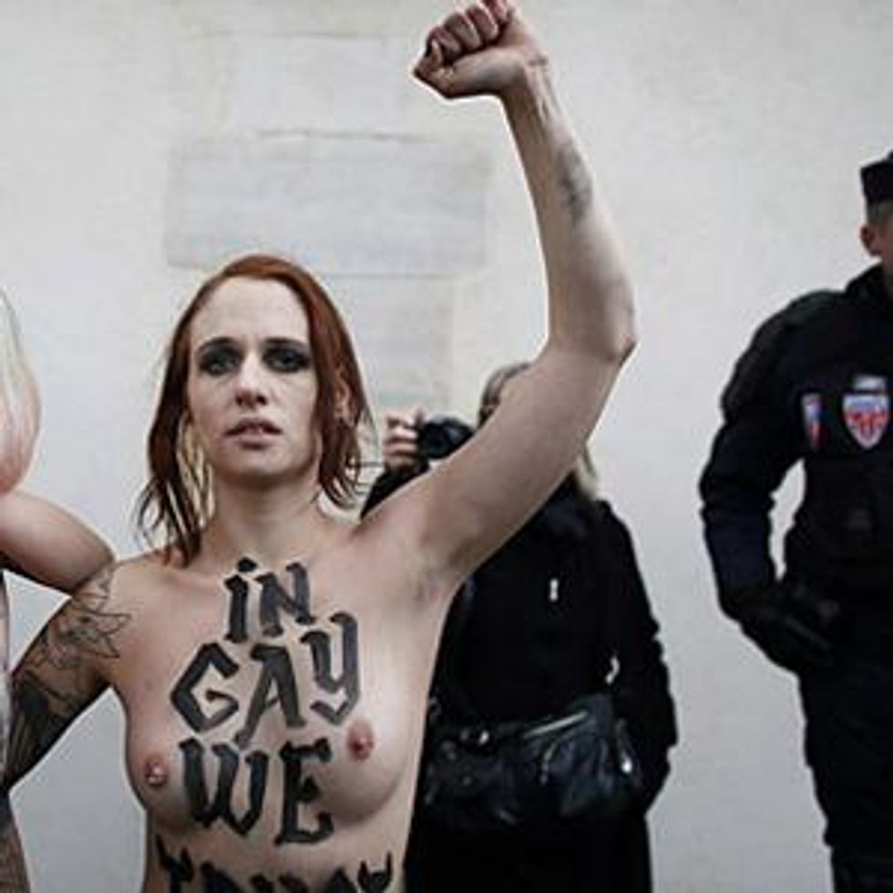Watch: Topless Feminists Protest Antigay Demonstrations in France