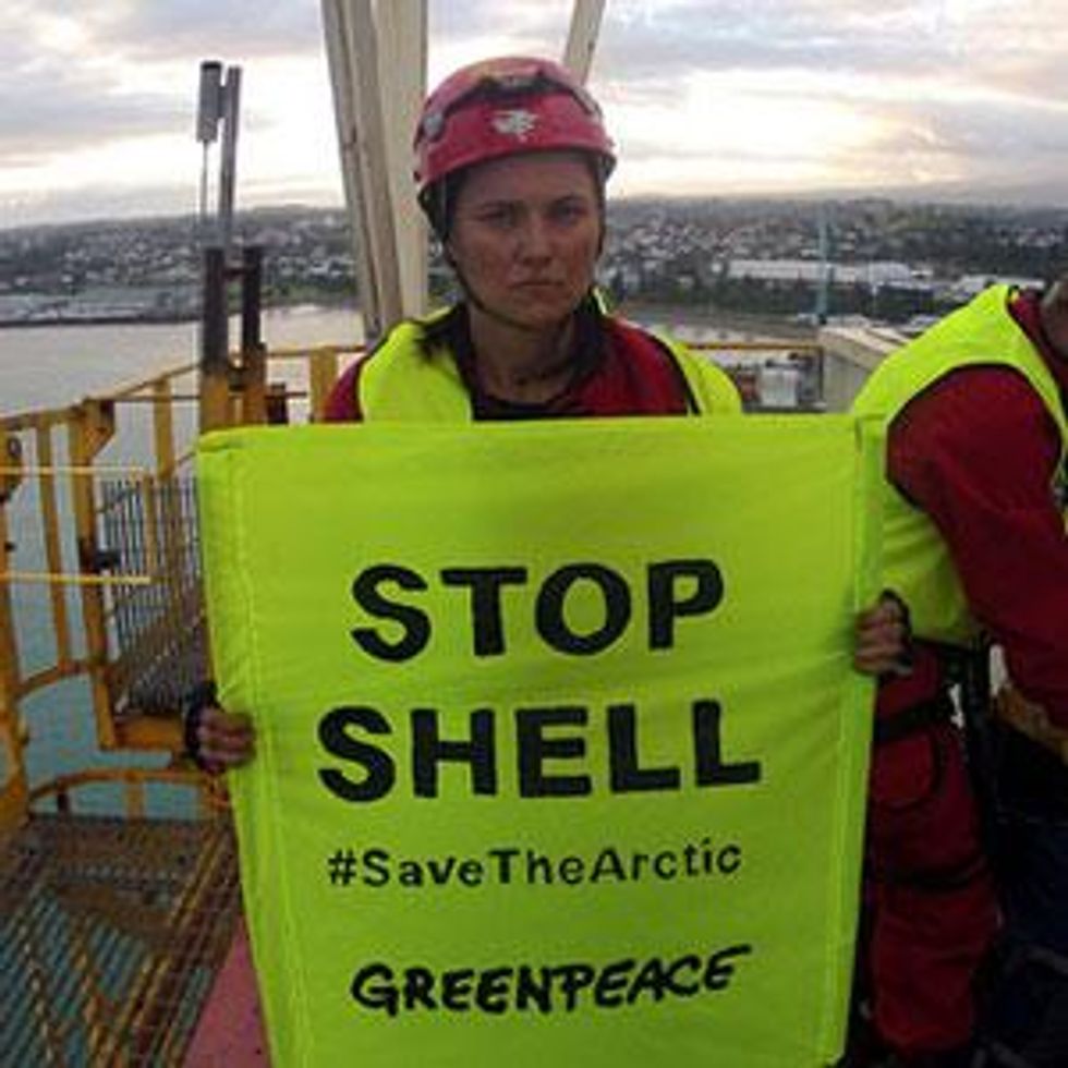 Eco-Warrior Lucy Lawless Boards Ship in Action Against Shell's Arctic Drilling