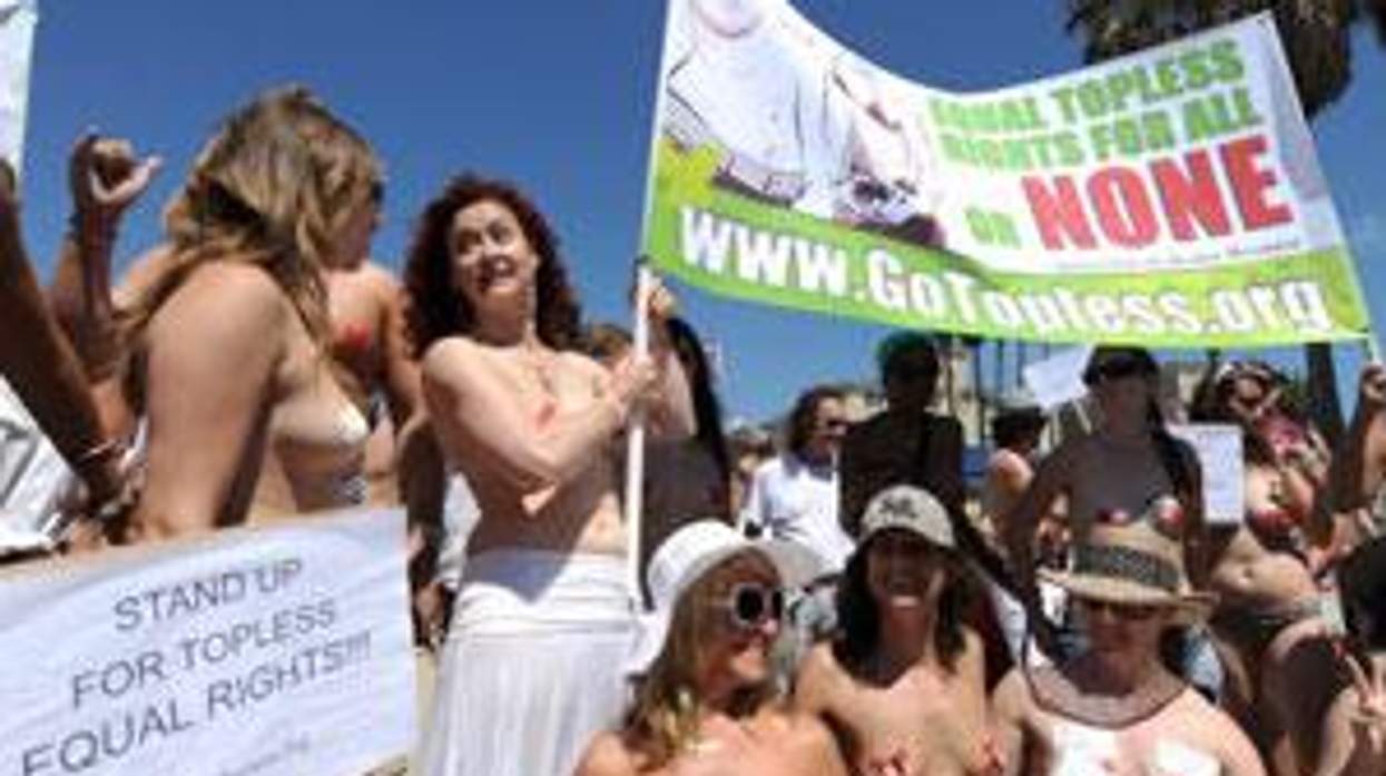 Venice Beach Protesters March for Women's Equal Right to Tan Topless
