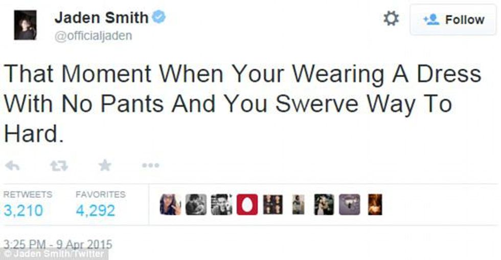 Jaden Smith discussing wearing a dress.