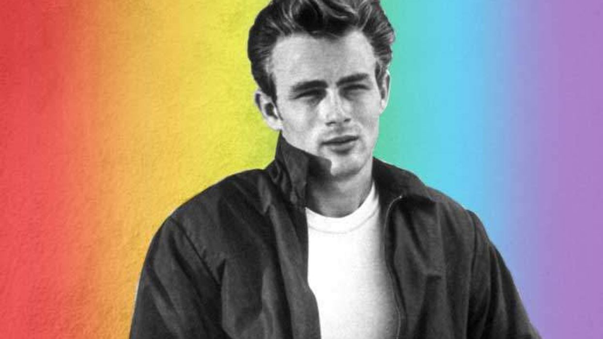 James Dean on a rainbow background