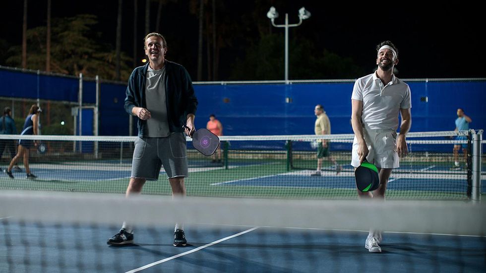 Jason Segel and Michael Urie in Shrinking play pickle ball
