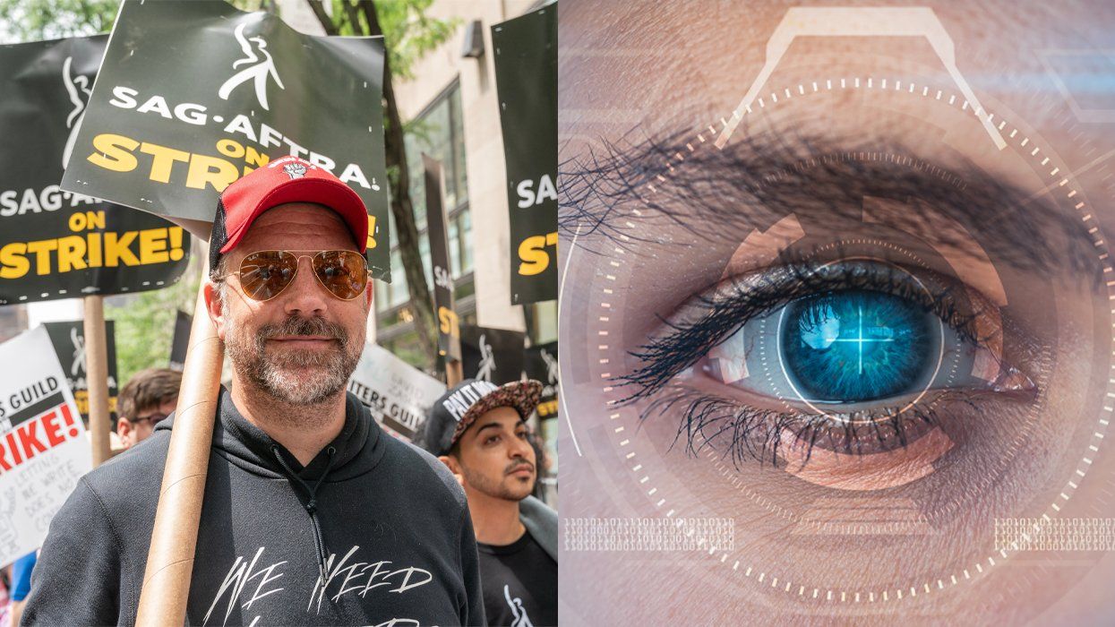 Jason Sudekis striking; facial recognition on eye