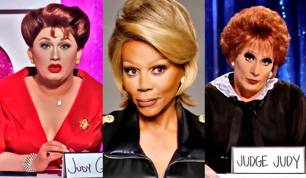Jinkx Monsoon as Judy Garland on RuPaul's Drag Race All Stars; RuPaul as President Judy Gagwell in Stop! That! Train!; Bianca Del Rio as Judge Judy on RuPaul's Drag Race