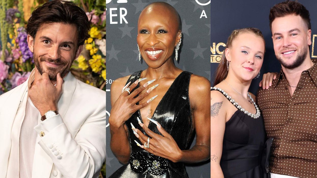 Jonathan Bailey, Cynthia Erivo, and JoJo Siwa with Chris Hughes.