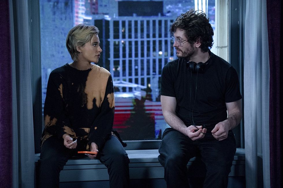 Jun 18, 2024 Naomi Scott, left, and Director Parker Finn on the set of Paramount Pictures Presents A Temple Hill Production A Parker Finn FIlm "SMILE 2"