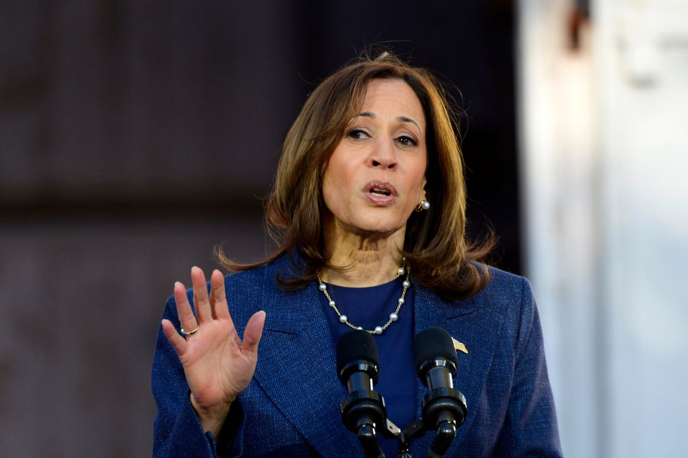 Kamala Harris during an October 16, 2024 campaign event in Bucks County, PA, USA