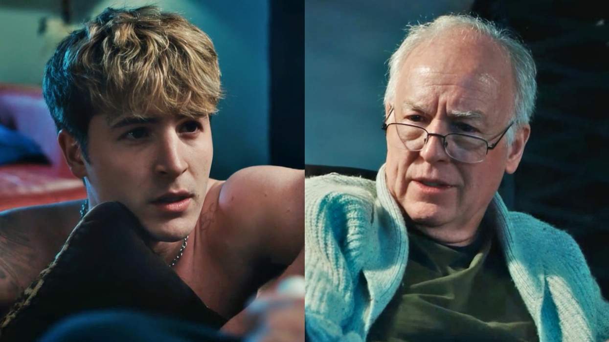 Kieron Moore as Aaron Eagle; Reed Birney as Hank Grant in Blue Film