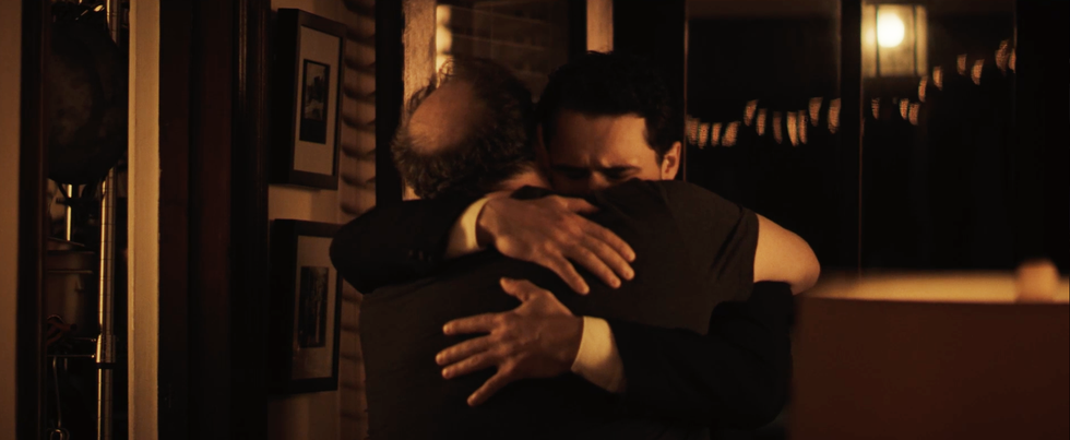 Kip Grady and his dad in 'Heated Rivalry' episode 3.