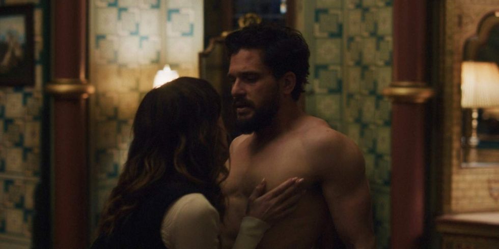 Kit Harrington as Henry and Kiernan Shipka as Calabasas in Industry season 4 episode 3.