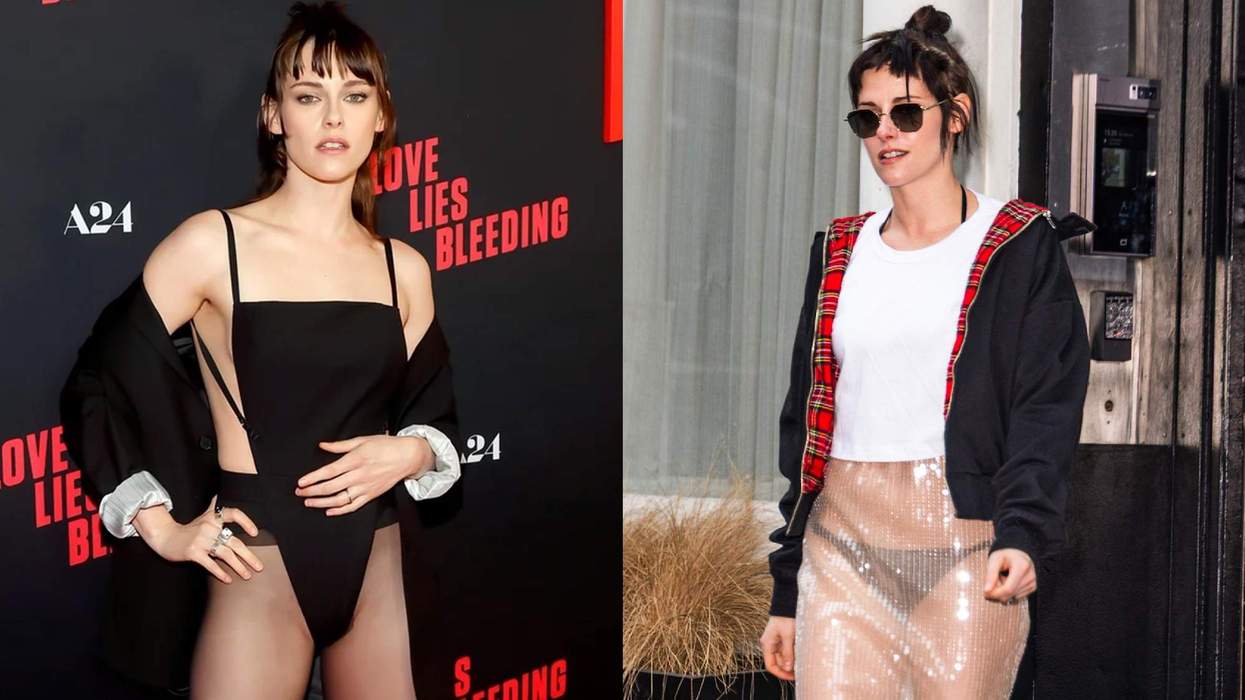 Kristen Stewart at the Love Lies Bleeding premiere and wearing a see through skirt