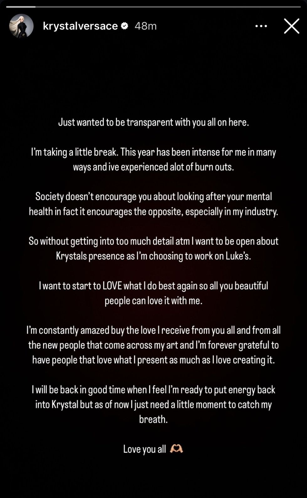 Krystal Versace via Instagram story