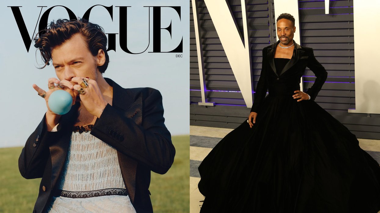 (L) Harry Styles on the cover of Vogue and (R) Billy Porter at the Oscars