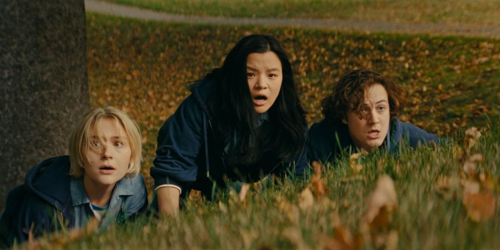 (L to R) Alyvia Alyn Lind as Leila, Sydney Topliffe as Abbie, and John Daniel as Rory