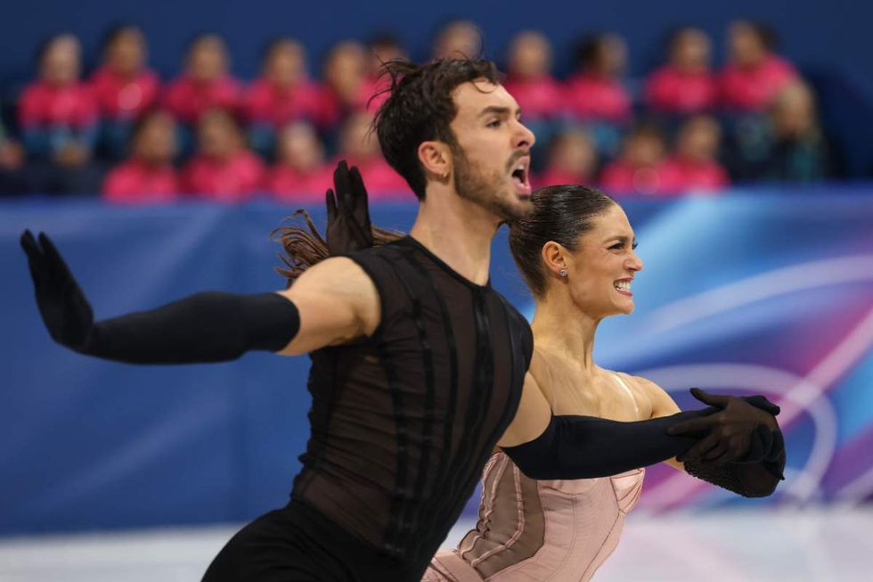 Laurence Fournier Beaudry and partner Guillaume Cizeron of Team France compete in Ice Dance - Rhythm Dance Qualification on day three of the Milano Cortina 2026 Winter Olympic games